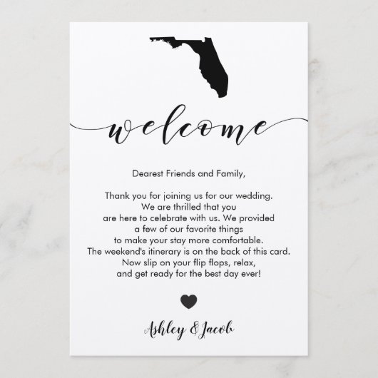Welkom bij Florida Wedding-brief en reiskaart Programmakaart (Voorkant)