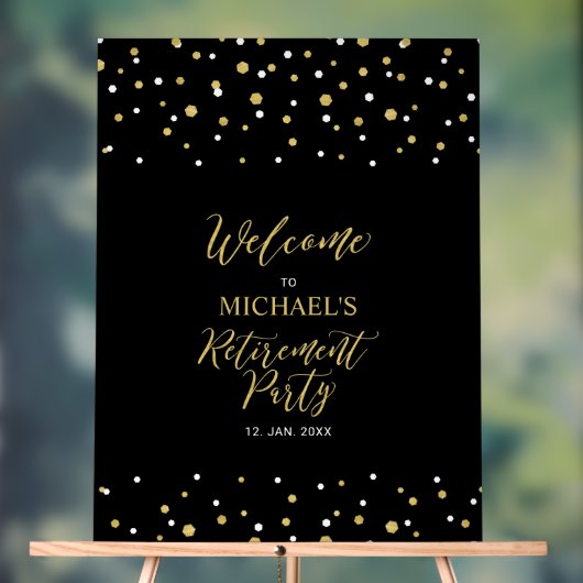 Welkom bij Gold & Black Confetti Retirement Party Acryl Bord (Neutraal)