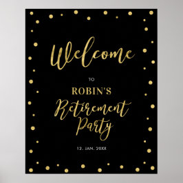 Welkom bij Gold & Black Confetti Retirement Party Poster