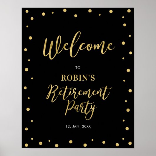 Welkom bij Gold & Black Confetti Retirement Party Poster (Voorkant)