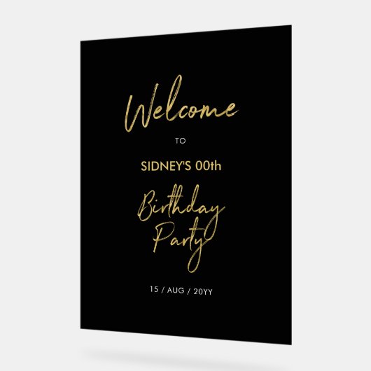 Welkom bij Gold & Black Modern Birthday Party Acryl Bord (Hoek)