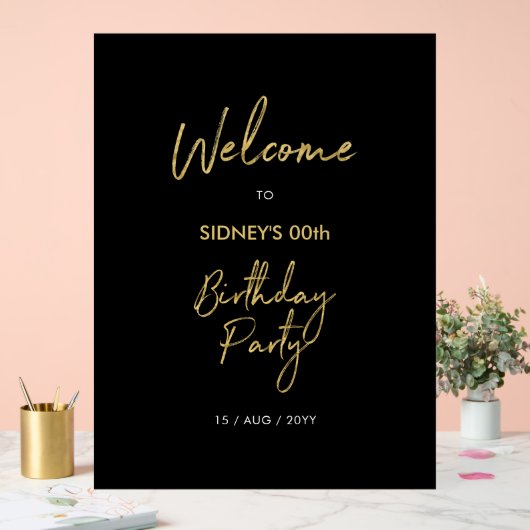 Welkom bij Gold & Black Modern Birthday Party Acryl Bord (Huwelijk)