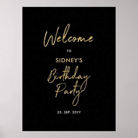 Welkom bij Gold & Black Modern Birthday Party Poster (Voorkant)