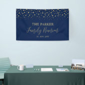 Welkom bij Gold & Navy Confetti Family Reunion Par Spandoek (Beurs)