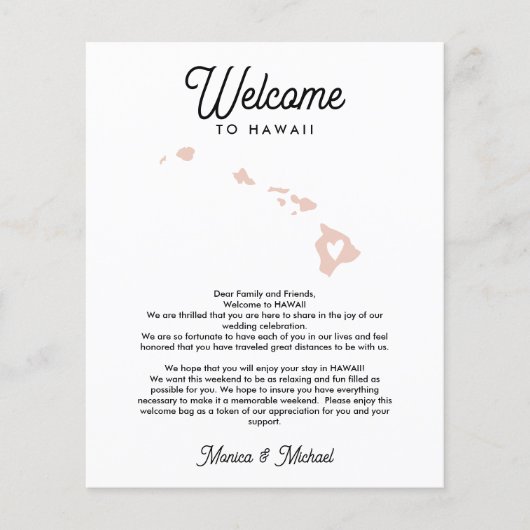 Welkom bij HAWAII Letter & Itinerary ELKE KLEUR (Voorkant)