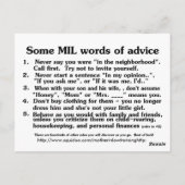 Welkom bij het advies van Moeder in Law Club Briefkaart (Achterkant)