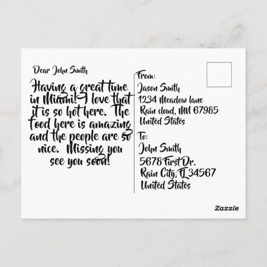 Welkom bij het briefkaart van Miami (Achterkant)