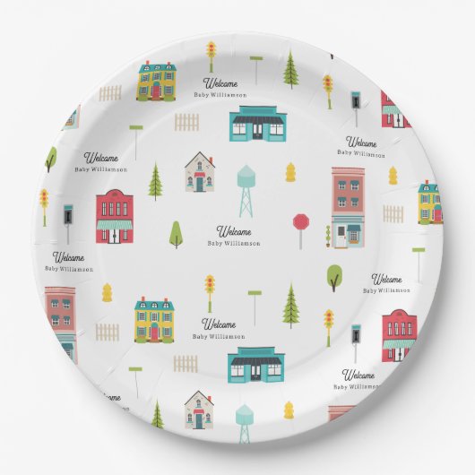 Welkom bij het Buurt Patroon Baby shower Papieren Bordje (Voorkant)