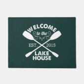 Welkom bij het Lake House | Groene en witte koolso Deurmat (Voorkant)
