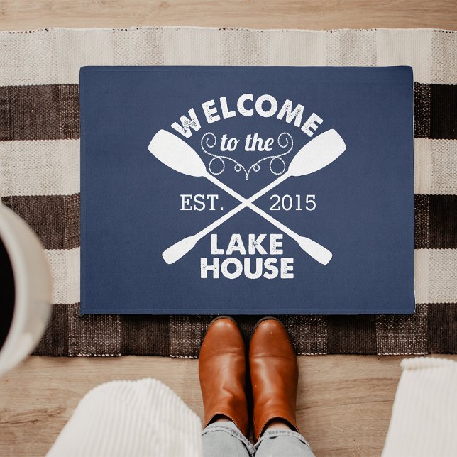 Welkom bij het Lake House | Navy & White Paddles Deurmat (Creator heeft geüpload)
