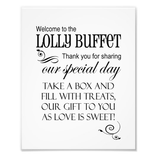 Welkom bij het Lolly Buffet Wedding Sign - Box Foto Afdruk (Voorkant)