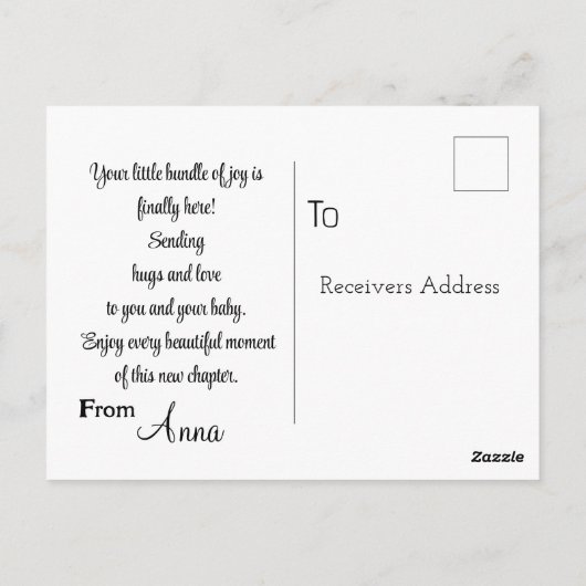 Welkom bij het moederschap briefkaart (Achterkant)