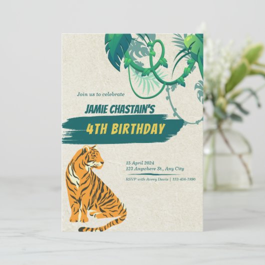 Welkom bij het Oerwoud 4e Verjaardagsuitnodiging Kaart (Staand voorkant)