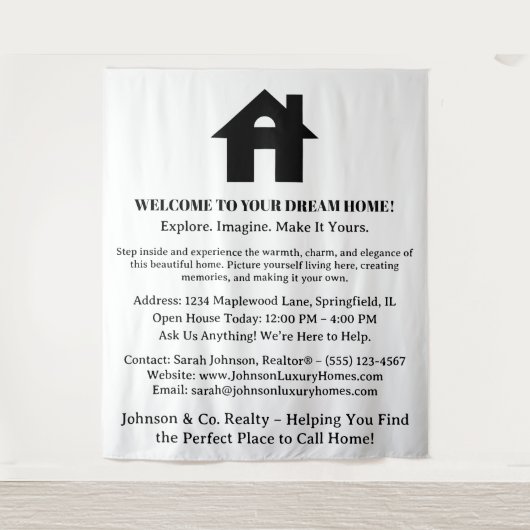 Welkom bij het Open Huis Event van het Vastgoed Wandkleed (Voorkant)