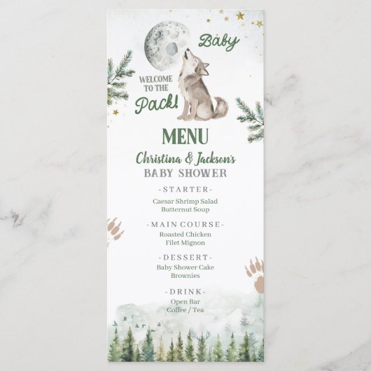 Welkom bij het Pack Forest Wolf Baby shower Menu (Voorkant)