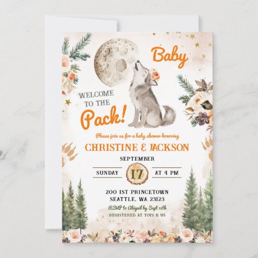 Welkom bij het Pack Oranje Wolf Co-Ed Baby shower Kaart (Voorkant)