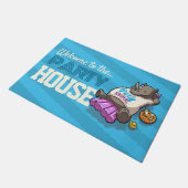 Welkom bij het Partyhuis Funny Rhino Cartoon Deurmat (Schuin)