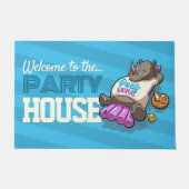 Welkom bij het Partyhuis Funny Rhino Cartoon Deurmat (Voorkant)