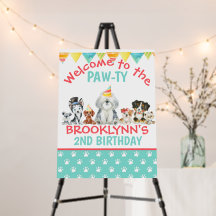 Welkom bij het Paw-ty Puppy Birthday Poster-teken