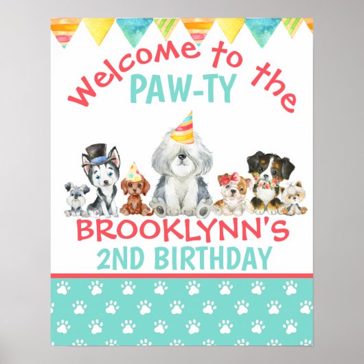 Welkom bij het Paw-ty Puppy Birthday Poster-teken Poster (Voorkant)