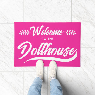 Welkom bij het poppenhuis Hot Pink Script Deurmat