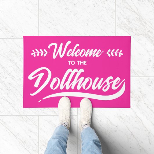 Welkom bij het poppenhuis Hot Pink Script Deurmat (Binnen)
