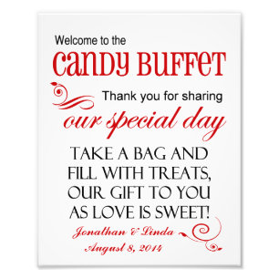 Welkom bij het Snoep Buffet Red Wedding Sign Foto Afdruk