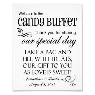 Welkom bij het Snoep Buffet Wedding Black Foto Afdruk