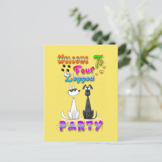 Welkom bij het vierbenige feest briefkaart (Staand voorkant)