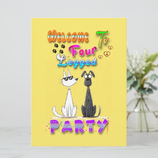 Welkom bij het vierbenige feest kaart (Staand voorkant)