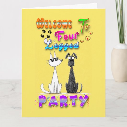 Welkom bij het vierbenige feestje kaart (Voorkant)