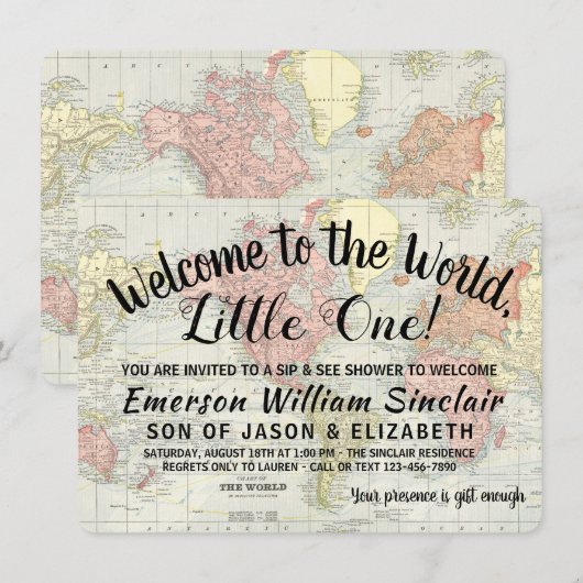 Welkom bij het World Sip and See Baby shower Kaart (Voorkant / Achterkant)