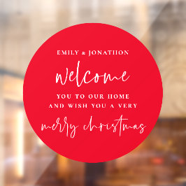 Welkom bij Home Names Merry Kerstrood White Raamsticker