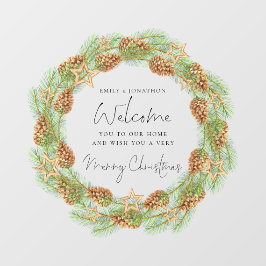 Welkom bij Home Script Merry Kerstmis Wreate Raamsticker