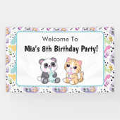 Welkom bij Kawaii Panda & Tiger Bubble Tea Party Spandoek (Horizontaal)