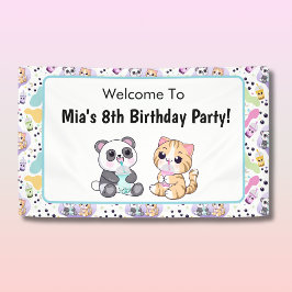 Welkom bij Kawaii Panda & Tiger Bubble Tea Party Spandoek