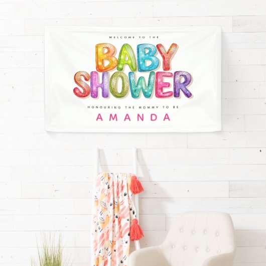 Welkom bij Kleurrijke Rainbow stripe Baby shower Spandoek (Insitu)