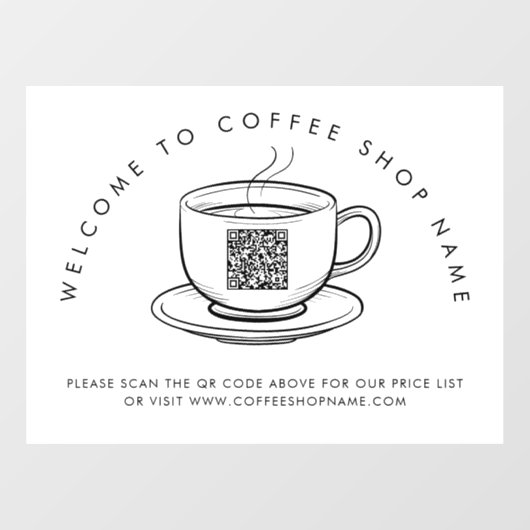 Welkom bij Koffie Winkelnaam QR Code Window Cling Raamsticker (Vel)