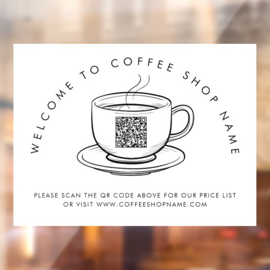 Welkom bij Koffie Winkelnaam QR Code Window Cling Raamsticker (Vel 2)