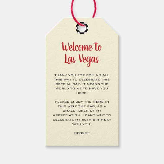 Welkom bij Las Vegas Black Cream Verjaardag Welkom Cadeaulabel (Voorkant)
