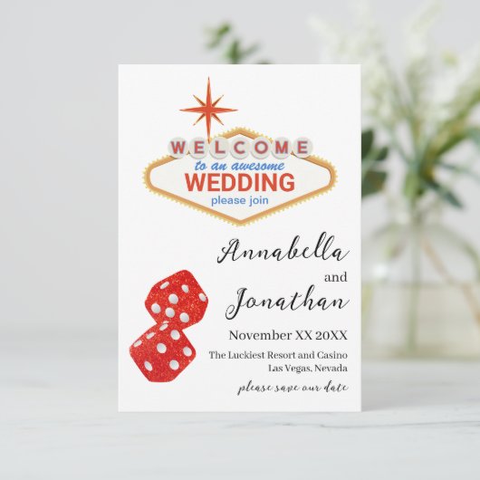 Welkom bij Las Vegas Huwelijk Save The Date (Staand voorkant)
