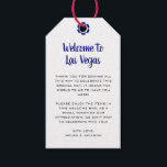 Welkom bij Las Vegas Navy Blue Wedding Welkom Cadeaulabel<br><div class="desc">Trouwen in Las Vegas? Deze marineblauwe,  zwarte,  witte en rode bruiloft welkom labels zou een perfecte aanvulling op de welkomstmand van uw gast in hun hotel. Personaliseer met je eigen oprechte tekst.</div>