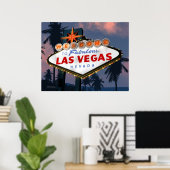 Welkom bij Las Vegas Sign Night Retro Poster Print (Thuiskantoor)
