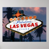 Welkom bij Las Vegas Sign Night Retro Poster Print (Voorkant)