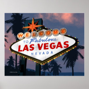 Welkom bij Las Vegas Sign Night Retro Poster Print