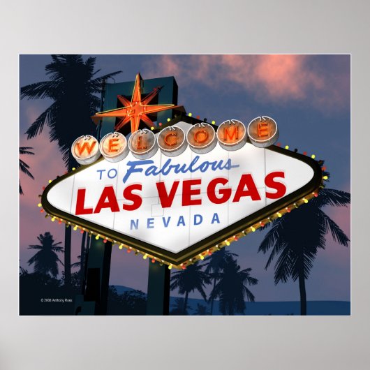 Welkom bij Las Vegas Sign Night Retro Poster Print (Voorkant)