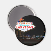 Welkom bij Las Vegas Sign Verlicht 's nachts Magneet (Voorkant / Achterkant)