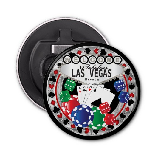 Welkom bij Las Vegas Style - Red en Silver Button Flesopener (Voorkant)