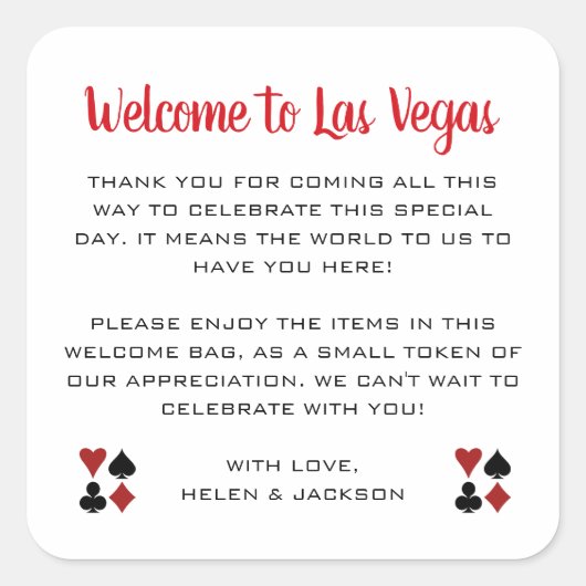 Welkom bij Las Vegas Wedding Welcome Basket Vierkante Sticker (Voorkant)