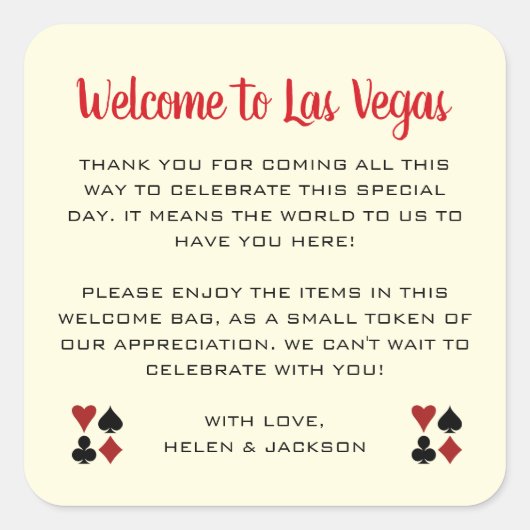 Welkom bij Las Vegas Wedding Welcome Basket Vierkante Sticker (Voorkant)